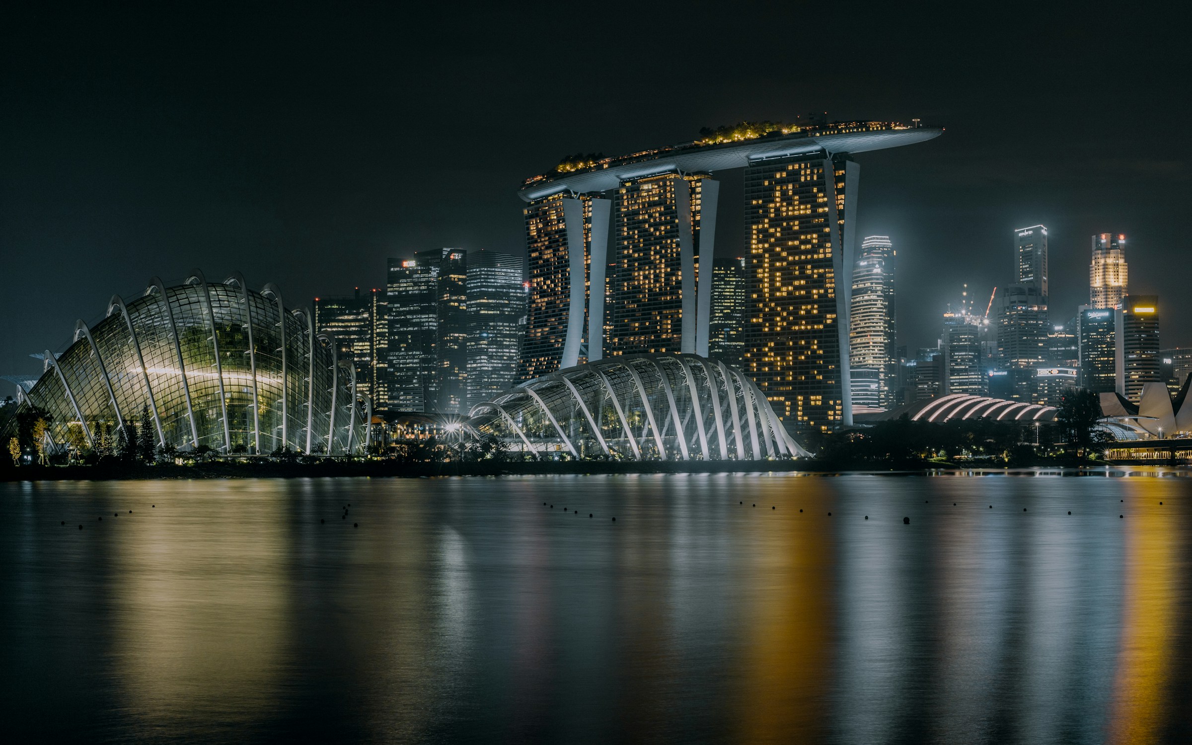 Singapore’s Marina Bay waterfront illuminated at night